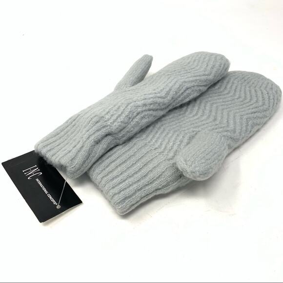INC Chevron Light Grey Cozy Knit Fleece Lined Chenille Mittens One Size - Picture 2 of 4